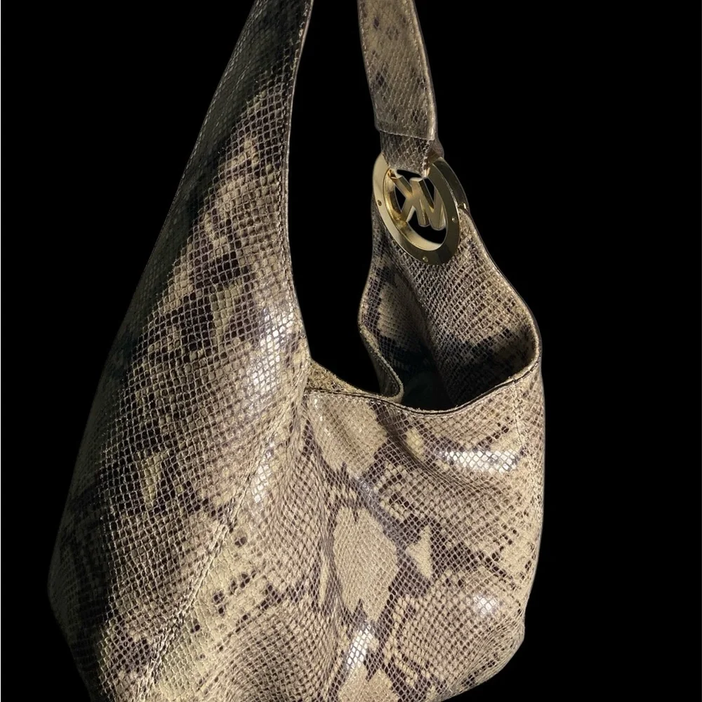 Michael Kors python embossed FULTON HOBO Shoulder Bag